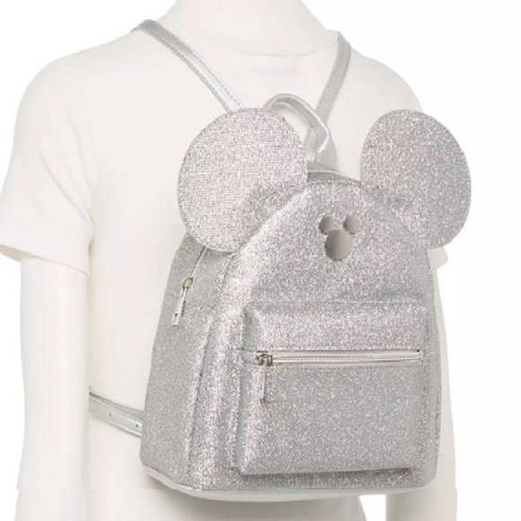 NWT! Mickey Mouse Silver Shimmer Metallic Mini Backpack - Picture 4 of 5